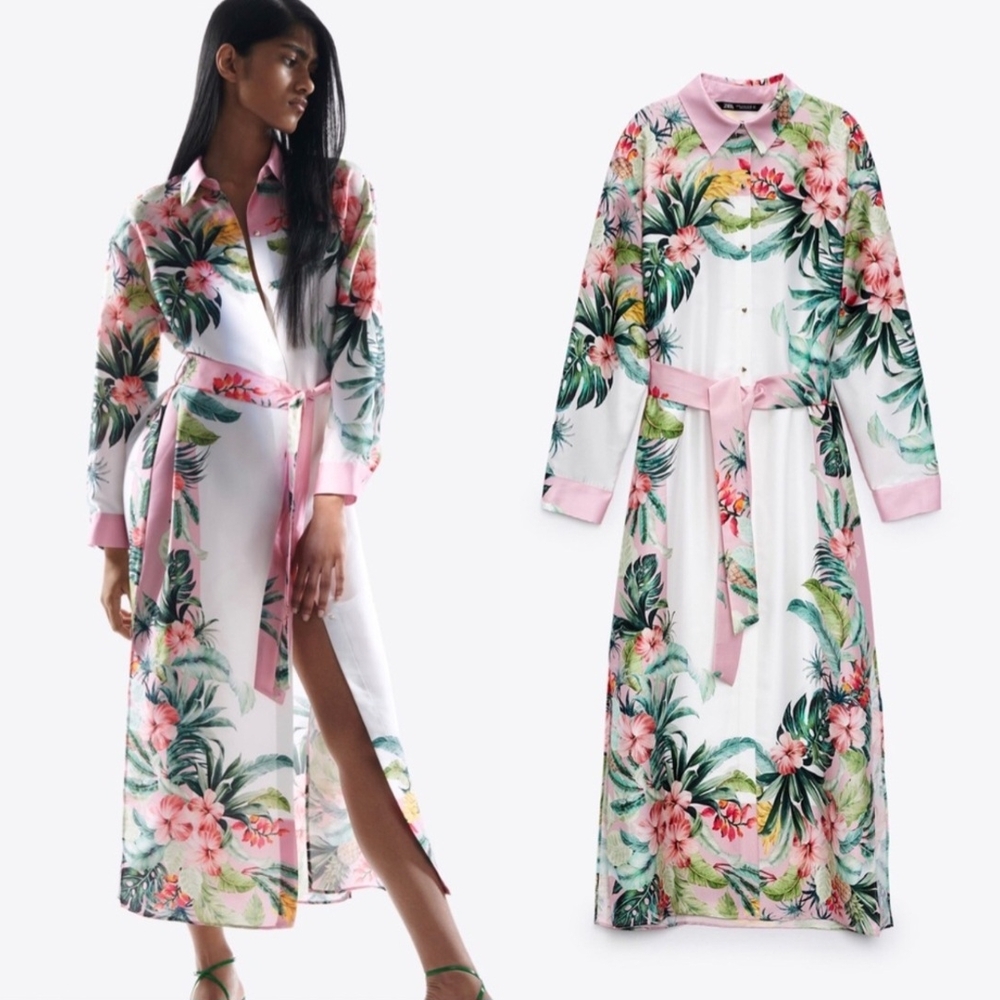 Zara Multicolored Floral Shirt Dress